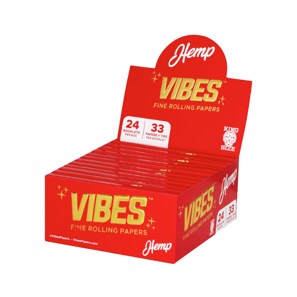 VIBES HEMP PAPERS BOX - KING SIZE SLIM WITH TIPS (24 PACK)