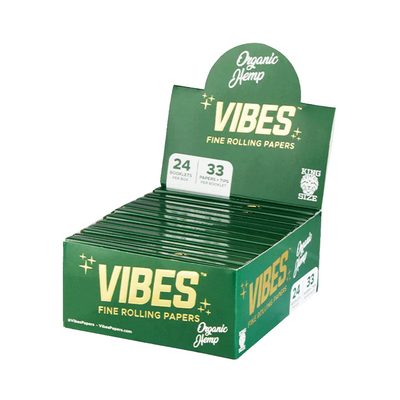 VIBES ORGANIC HEMP PAPERS BOX - KING SIZE SLIM WITH TIPS (24 PACK)